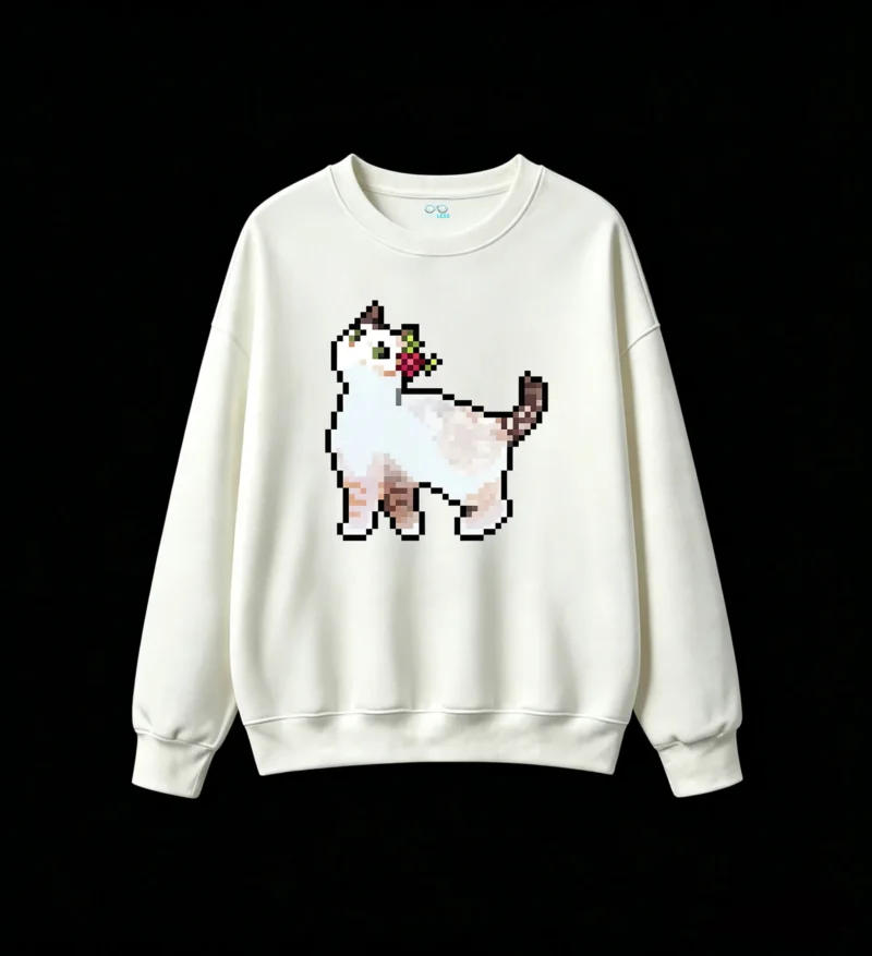 Buzo cuello redondo Algodón Estampado Gato Flores Aesthetic Casual Premium