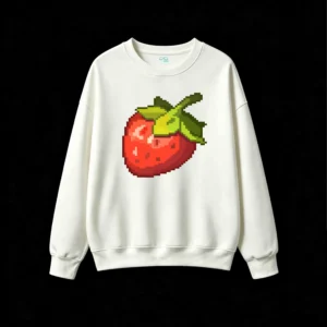主图_2 Buzo cuello redondo Algodón Estampado Frutilla Pixel Art Diseño Gamer