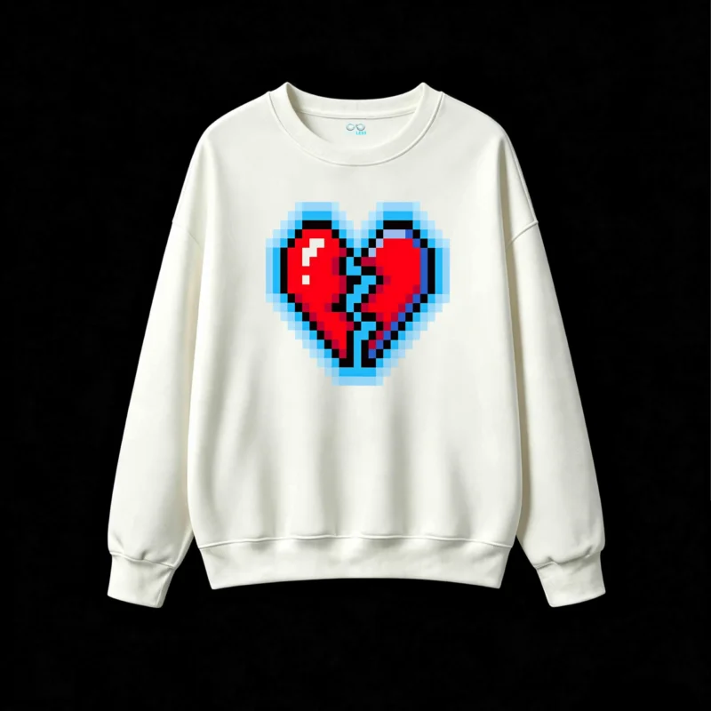 Buzo cuello redondo Algodón Estampado Corazón Pixel Retro Casual Premium