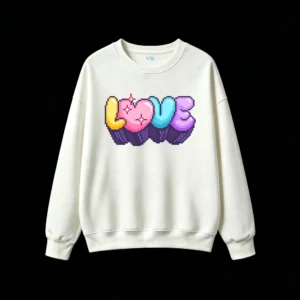 主图_2 Buzo cuello redondo Algodón Estampado Love Pixel Art Diseño Y2K Casual