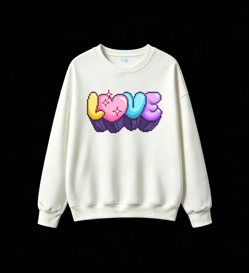 Buzo cuello redondo Algodón Estampado Love Pixel Art Diseño Y2K Casual