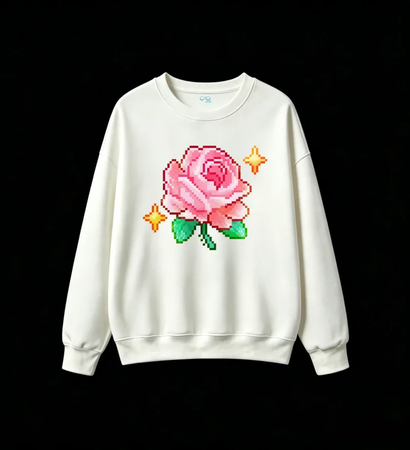 Buzo cuello redondo Algodón Estampado Rosa Pixel Art Diseño Aesthetic