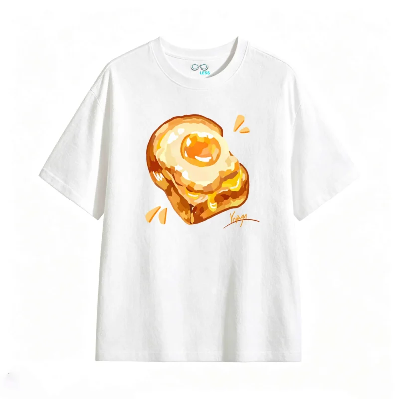 主图_2 Remera Algodón Estampado Huevo Frito Diseño Artístico Casual
