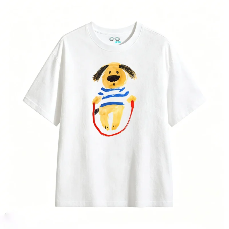 主图_2 Remera Algodón Estampado Perro Salta Cuerda Diseño Casual