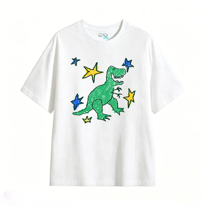 主图_2 Remera Algodón Estampado Dinosaurio Artístico Casual Premium