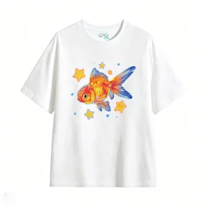 Remera Algodón Estampado Pez Dorado Estilo Artístico Casual
