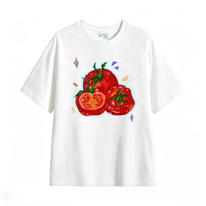 Remera Algodón Estampado Tomates Diseño Gourmet Oversize