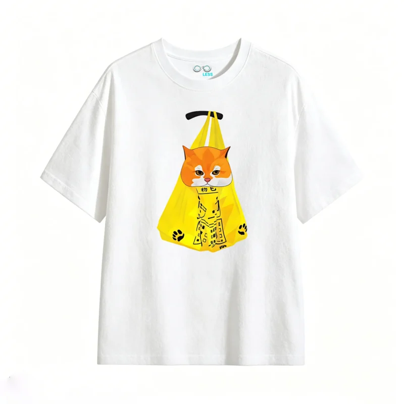 Remera Algodón Estampado Gato Kawaii Diseño Urbano Premium
