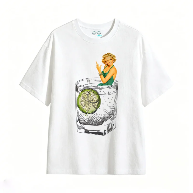 Remera Algodón Estampada Retro Pin-up Cóctel Estilo Vintage