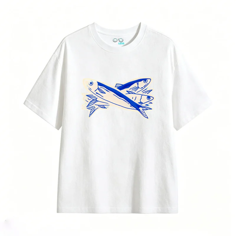 Remera Algodón Estampado Peces Diseño Marino Moda Casual