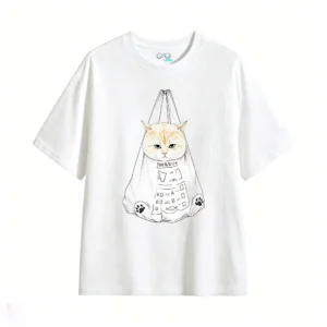 主图_2 Remera Algodón Estampado Gato Kawaii Diseño Oversize Premium