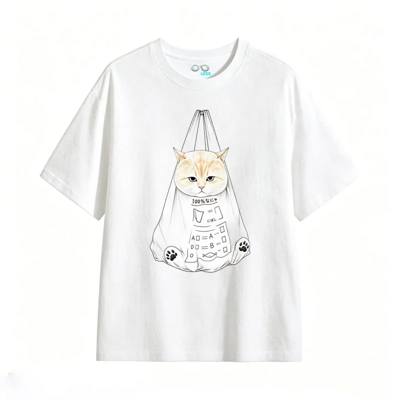 Remera Algodón Estampado Gato Kawaii Diseño Oversize Premium