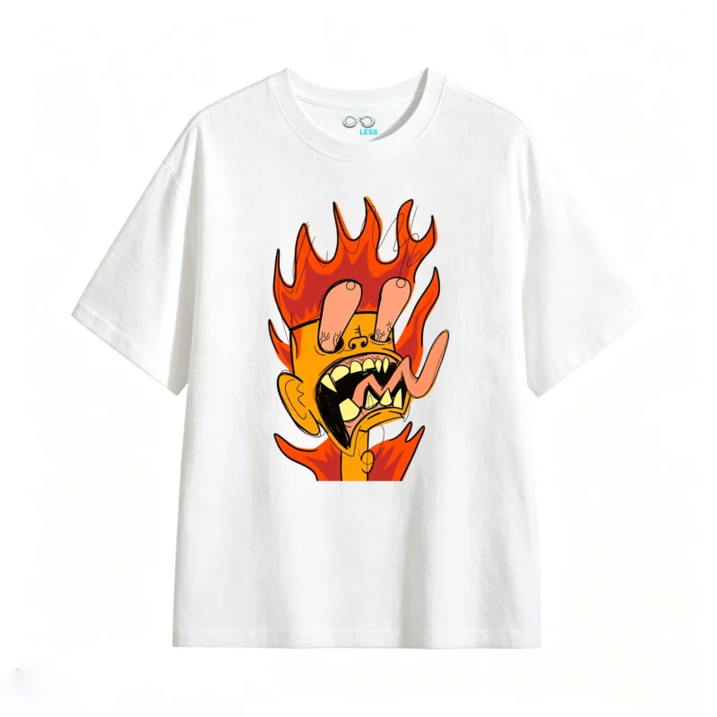 主图_2 Remera Algodón Estampado Fuego Cartoon Diseño Urbano Premium