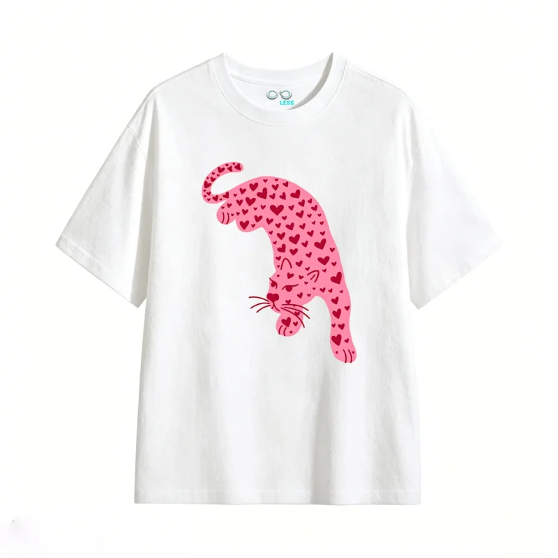 主图_2 Remera Algodón Estampado Leopardo Corazones Casual Premium