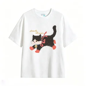 主图_2 Remera Algodón Estampado Gato Miwa Diseño Kawaii Casual