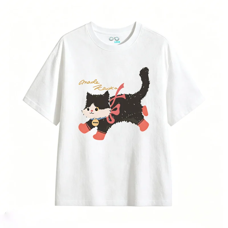 主图_2 Remera Algodón Estampado Gato Miwa Diseño Kawaii Casual