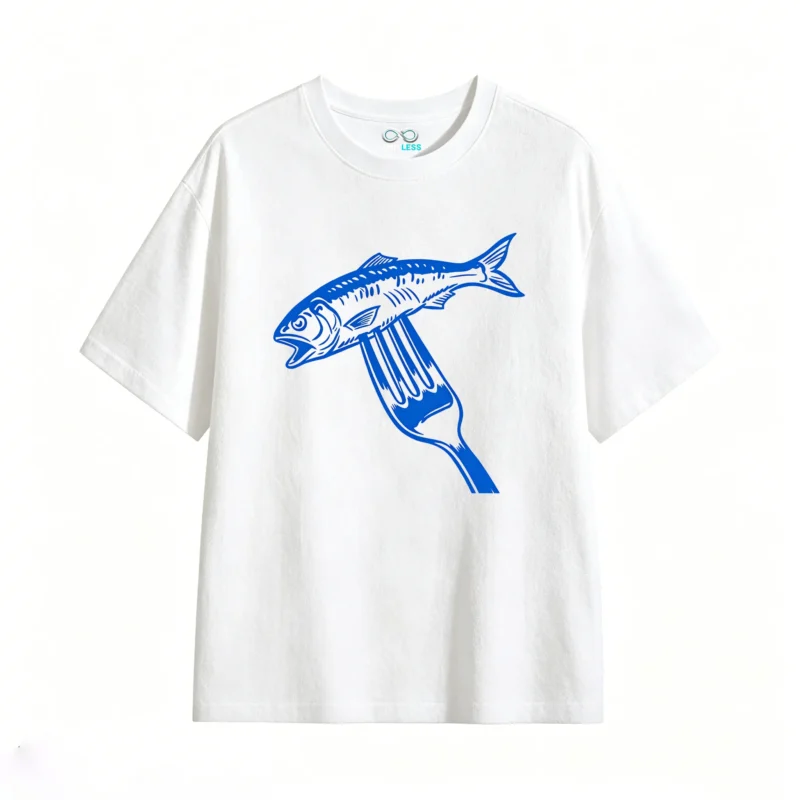 主图_2 Remera Algodón Estampado Pescado Tenedor Diseño Premium