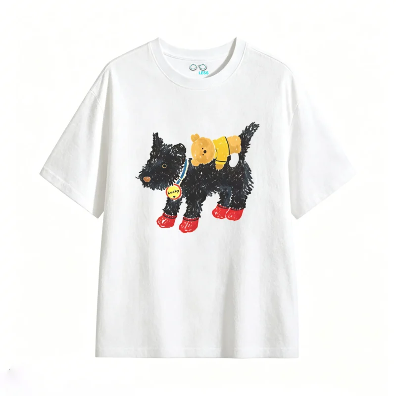 Remera Algodón Estampado Lucky Perro Oso Diseño Kawaii