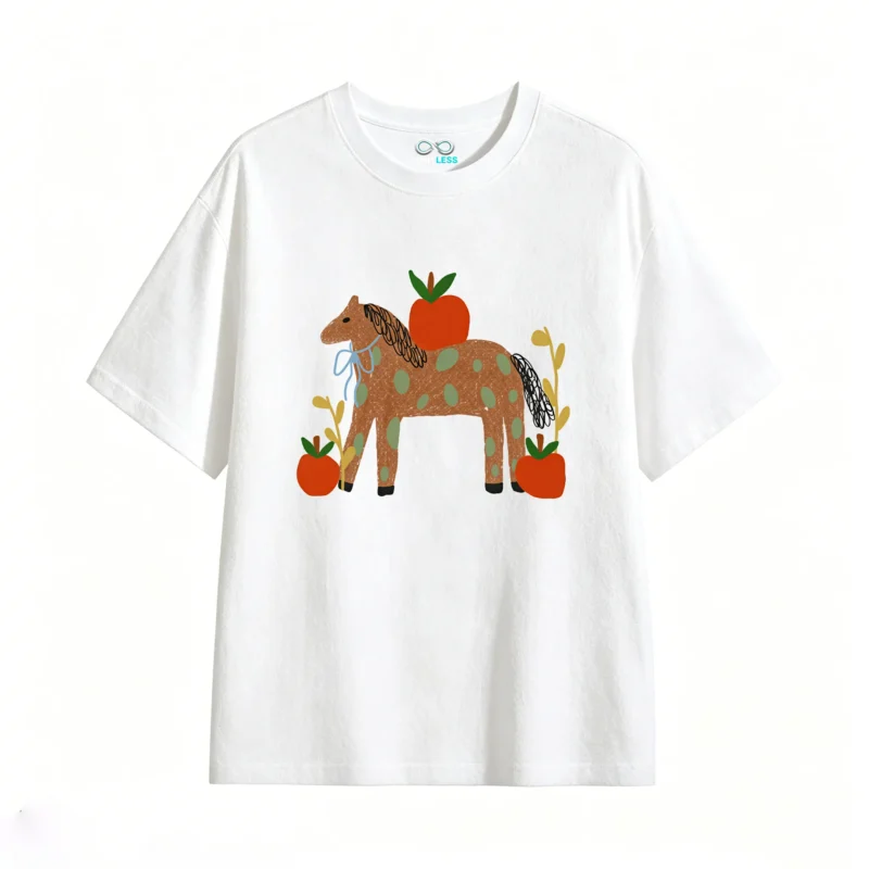 主图_2 Remera Algodón Estampado Caballo Manzanas Diseño Artístico