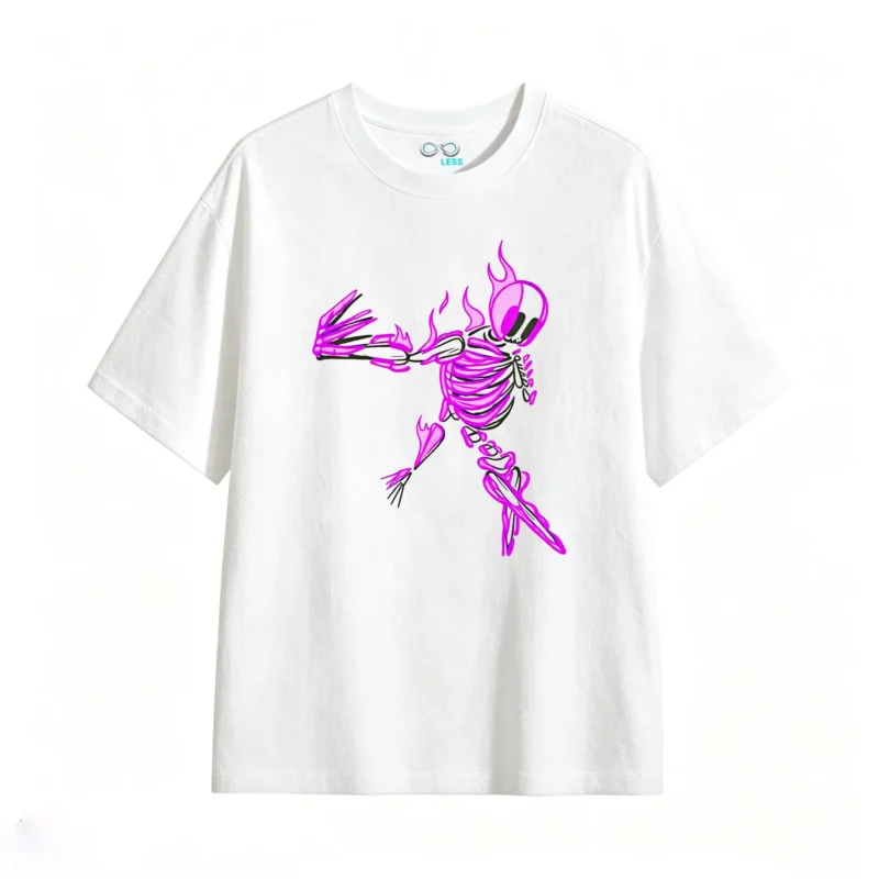 主图_2 Remera Algodón Estampado Esqueleto Neon Flame Urbano Premium