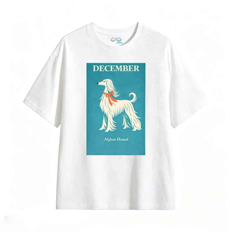 Remera Algodón Estampado Perro Afghan Hound Diseño Vintage