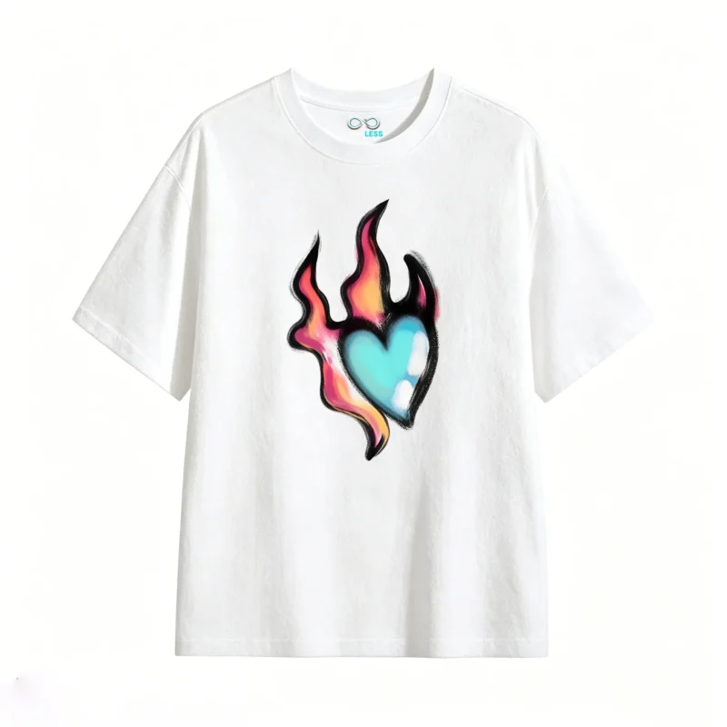 Remera Algodón Estampado Corazón Fuego Diseño Urbano Premium