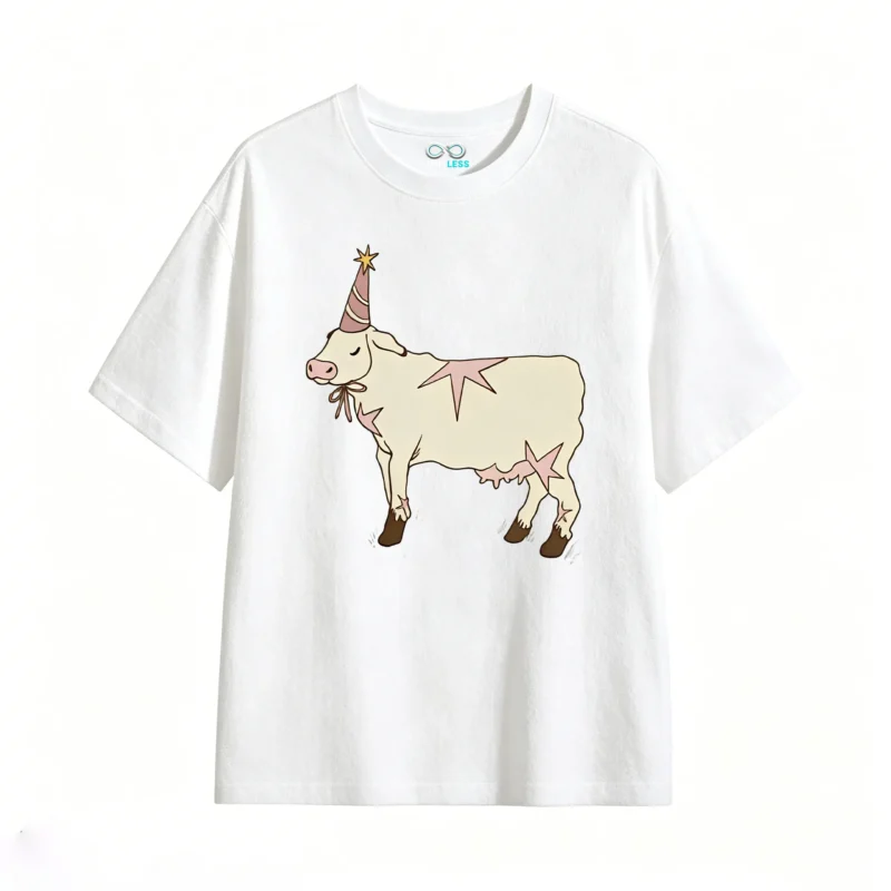Remera Algodón Estampado Vaca Festiva Estilo Kawaii Premium