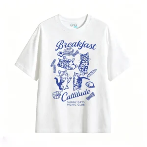 主图_2 Remera Algodón Estampada Gatos Breakfast Diseño Urbano Moda