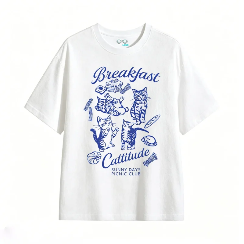 主图_2 Remera Algodón Estampada Gatos Breakfast Diseño Urbano Moda