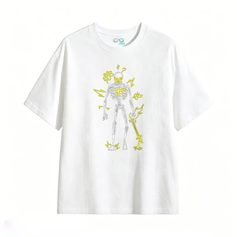 Remera Algodón Estampado Esqueleto Neon Diseño Urbano Oversize