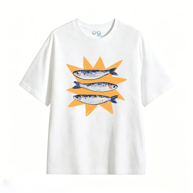 Remera Algodón Estampado Peces Diseño Creativo Casual Premium