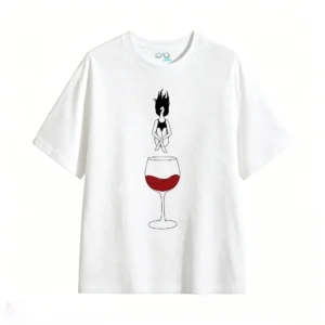 主图_2 Remera Algodón Estampada Copa Vino Minimalista Casual Moda