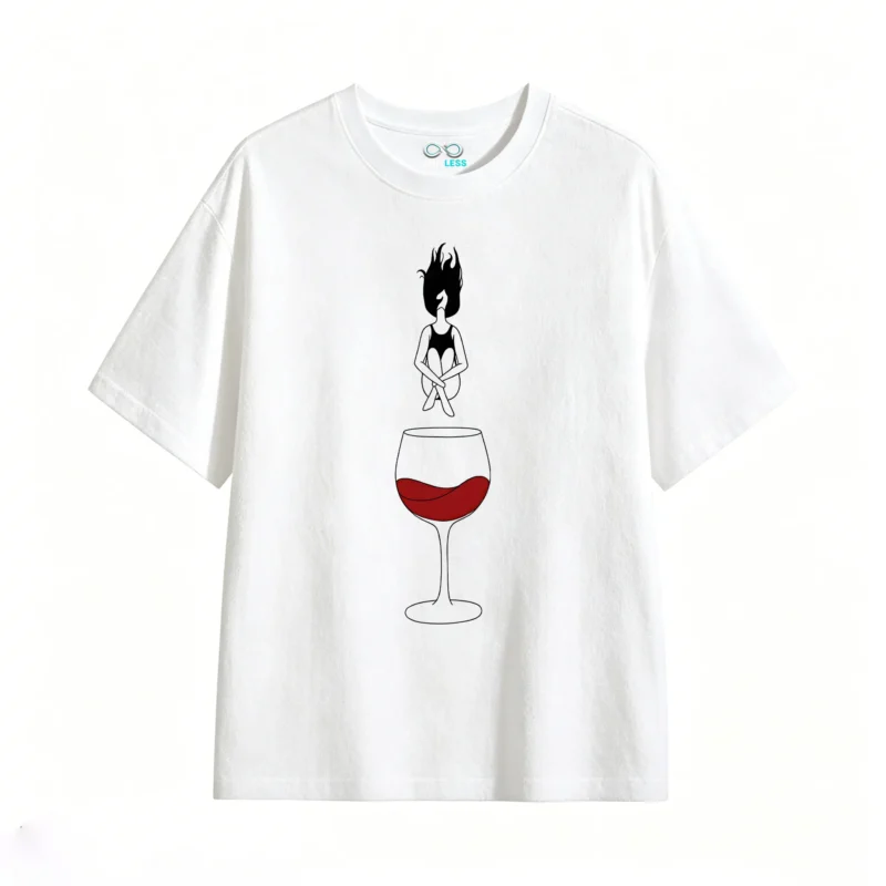 Remera Algodón Estampada Copa Vino Minimalista Casual Moda