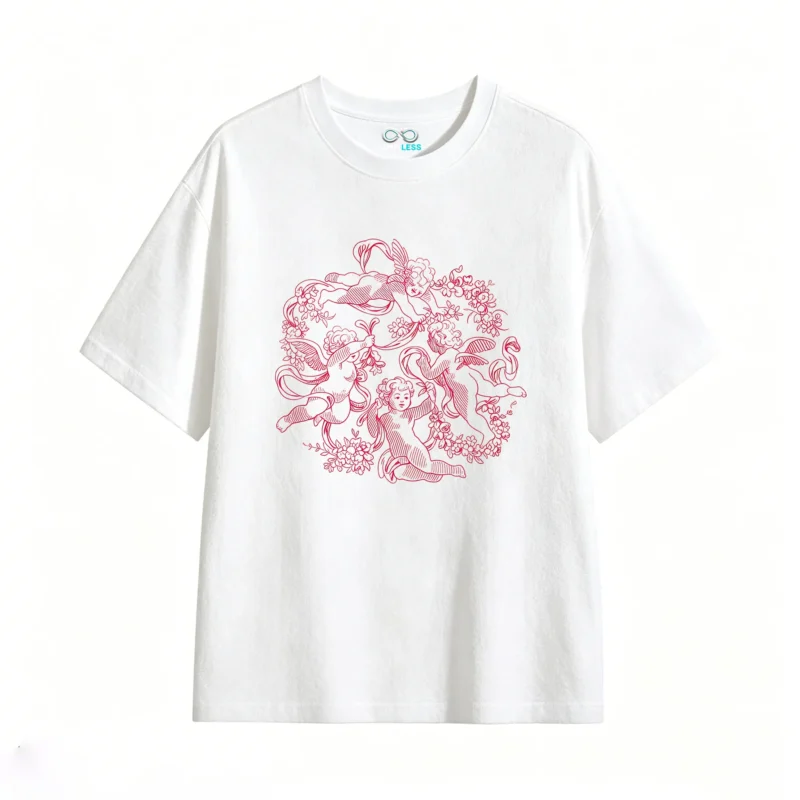Remera Algodón Estampado Cupido Flores Diseño Vintage Premium