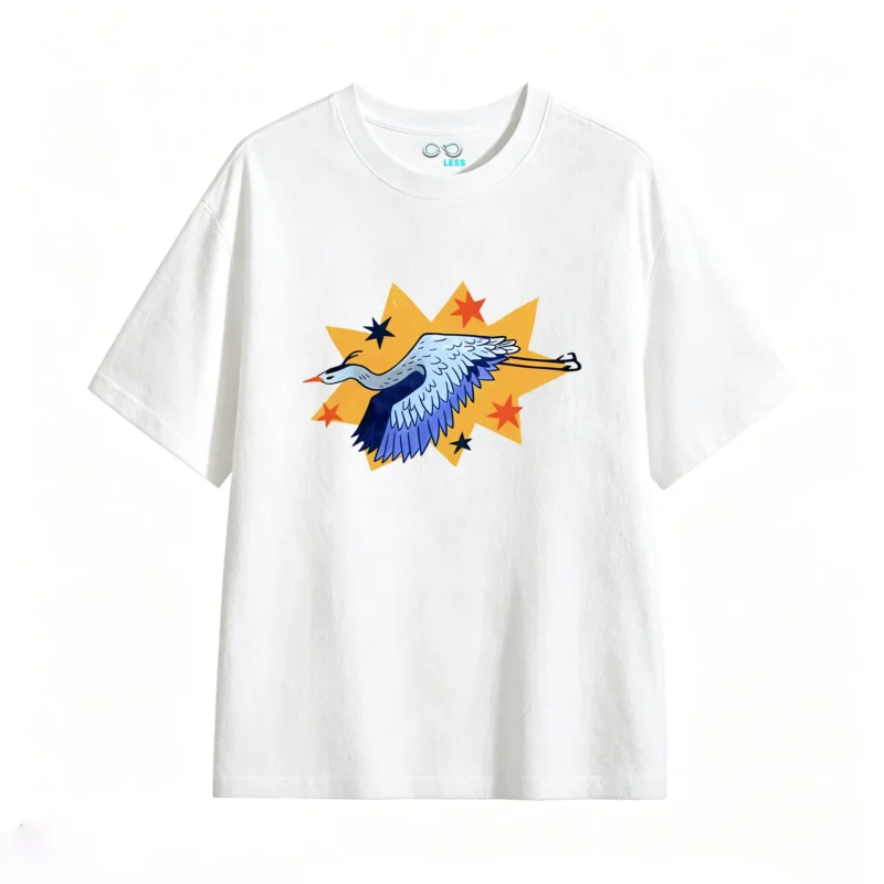 Remera Algodón Estampada Grulla Estilo Retro Full Print Premium