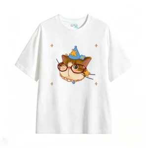 主图_2 Remera Algodón Estampado Gato Mago Lentes Kawaii Oversize
