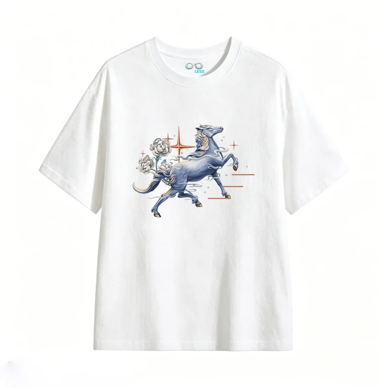 主图_2 Remera Algodón Estampado Caballo Flores Diseño Místico Premium
