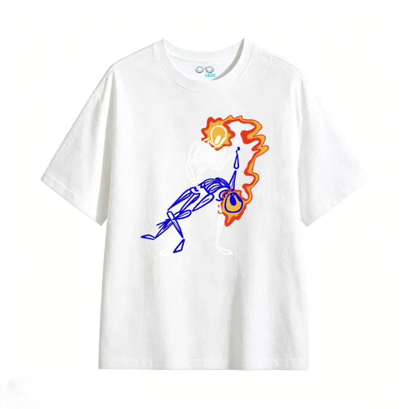 主图_2 Remera Algodón Estampado Esqueletos Fuego Diseño Urbano