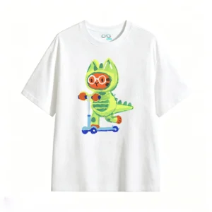 主图_2 Remera Algodón Estampado Dino Scooter Diseño Kawaii Premium