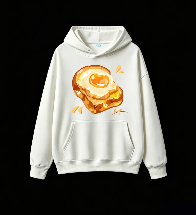主图_2 Buzo con Capucha Algodón Estampado Huevo Frito Diseño Artístico Casual