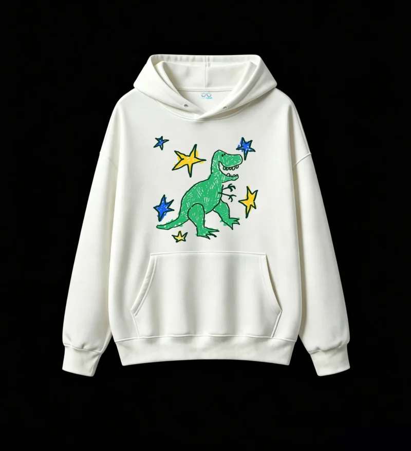 主图_2 Buzo con Capucha Algodón Estampado Dinosaurio Artístico Casual Premium