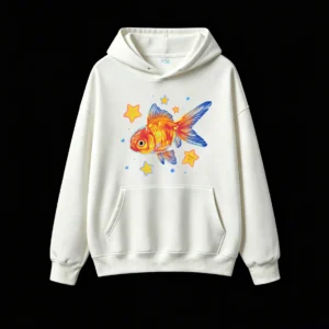 主图_2 Buzo con Capucha Algodón Estampado Pez Dorado Estilo Artístico Casual
