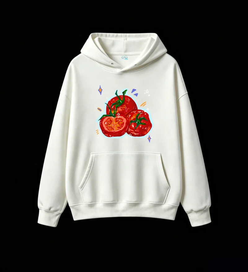 Buzo con Capucha Algodón Estampado Tomates Diseño Gourmet Oversize