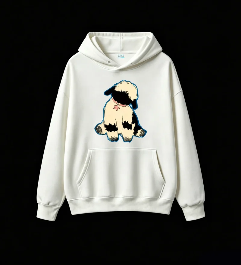 Buzo con Capucha Algodón Oveja Estampada Diseño Kawaii Moda Oversize