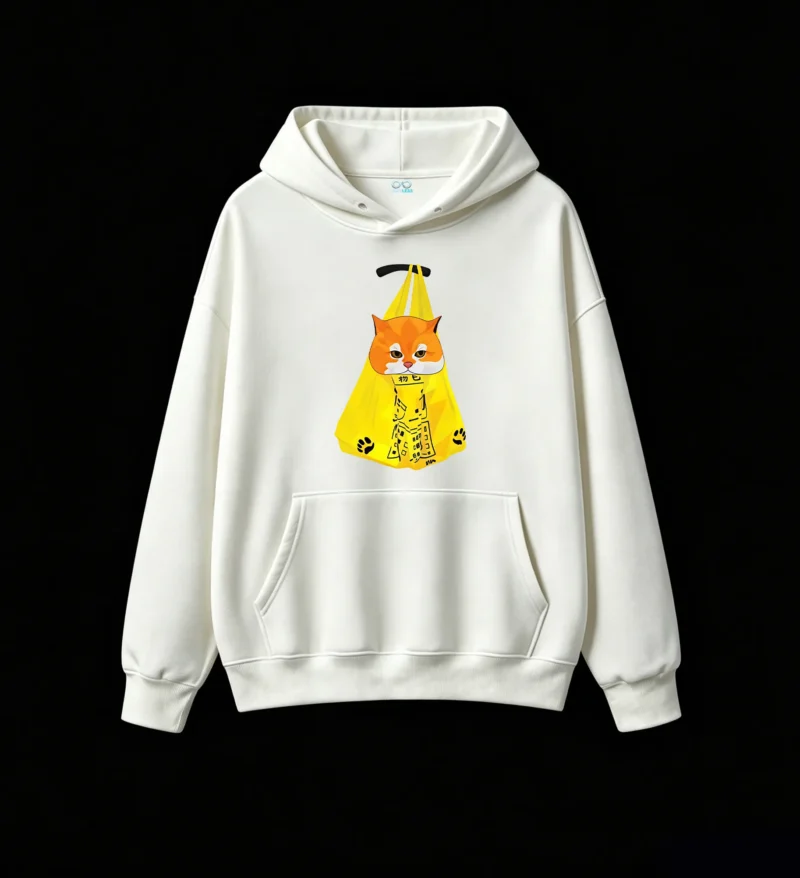 主图_2 Buzo con Capucha Algodón Estampado Gato Kawaii Diseño Urbano Premium