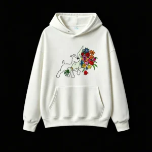 主图_2 Buzo con Capucha Algodón Estampado Ramo Flores Diseño Premium Casual