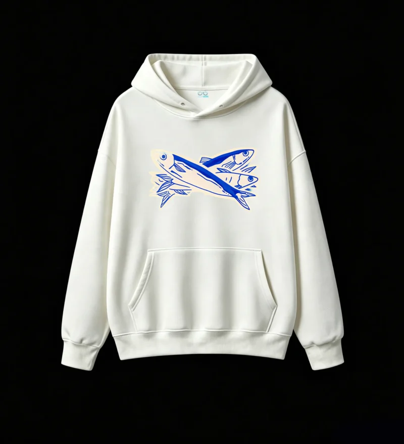主图_2 Buzo con Capucha Algodón Estampado Peces Diseño Marino Moda Casual