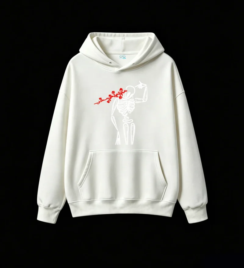 主图_2 Buzo con Capucha Algodón Estampado Esqueleto Rosa Diseño Urbano Full