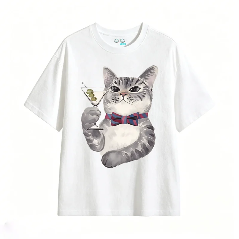 主图_2 Remera Algodón Estampado Gato Martini Elegante Premium