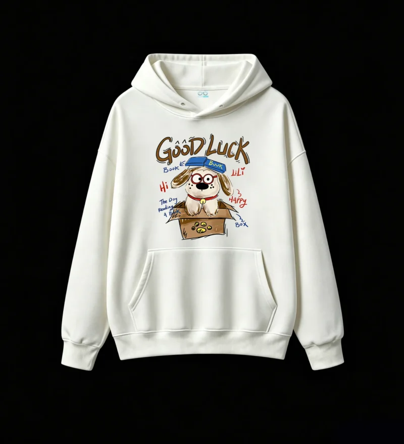 主图_2 Buzo con Capucha Algodón Estampado Good Luck Perro Lector Casual Moda